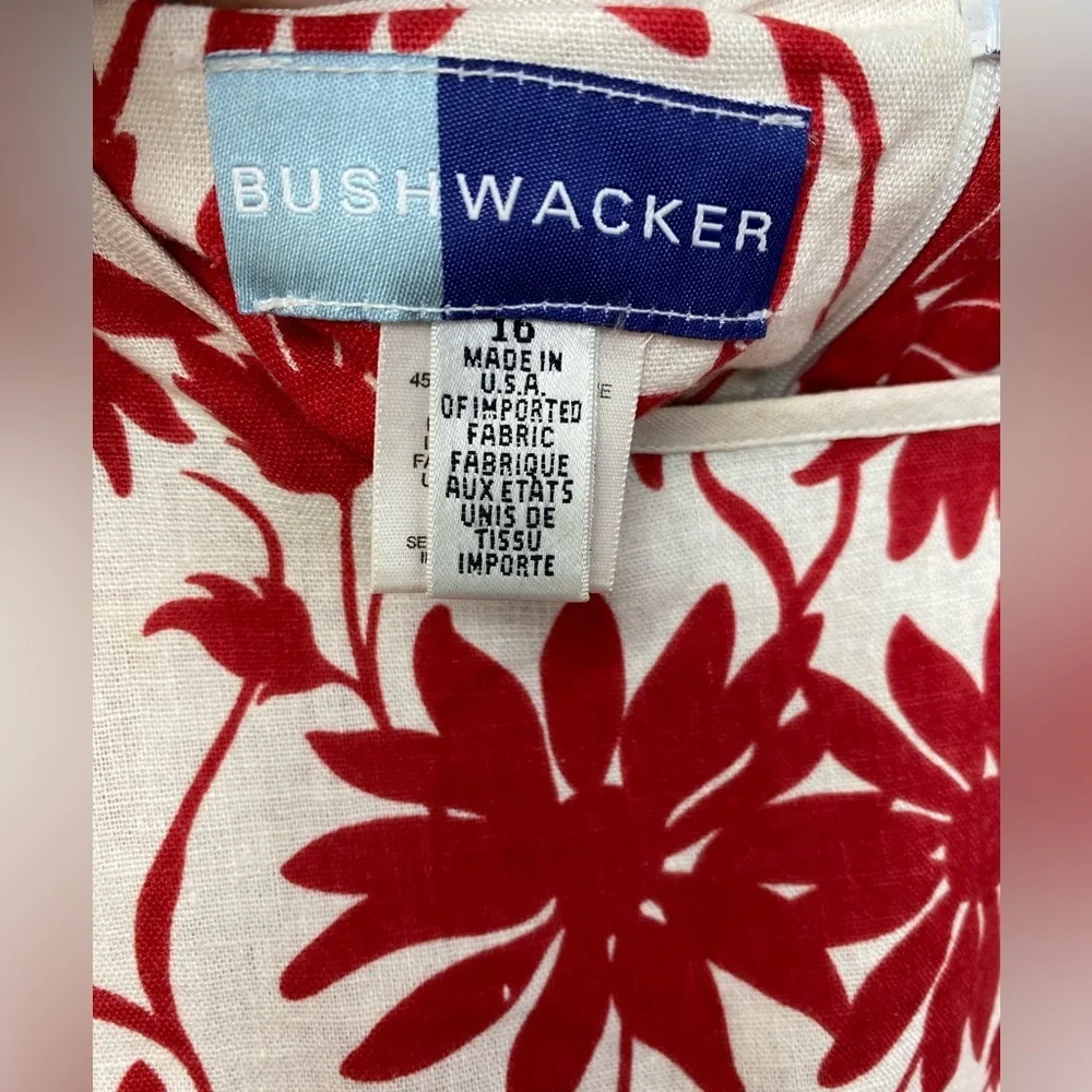 Vintage Linen Blend Vintage Bush Wacker Floral Midi Sleeveless Dress plus 16 - Picture 3 of 15